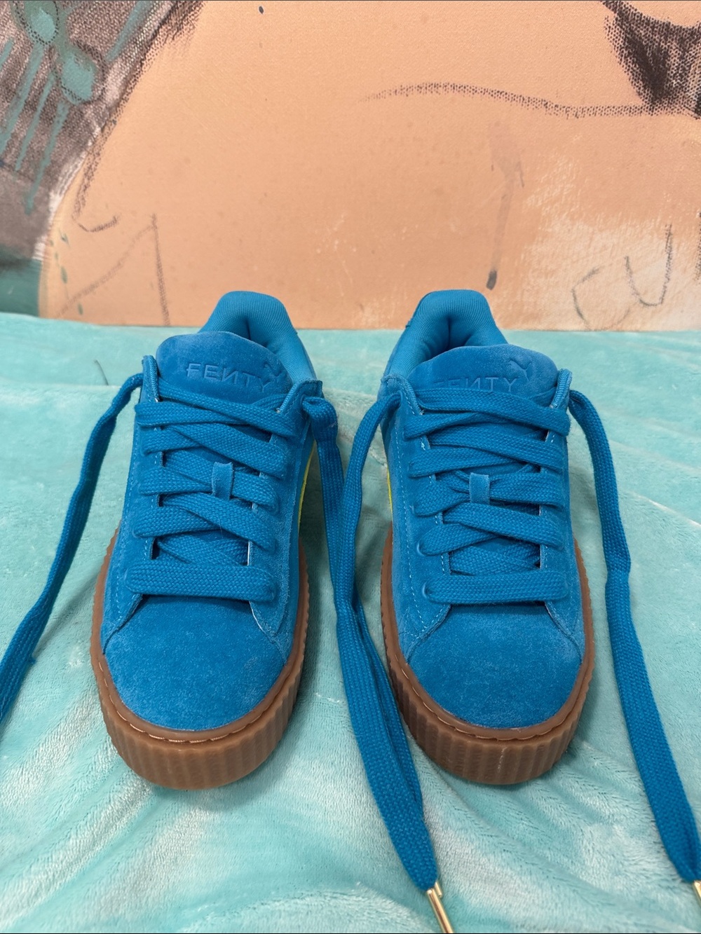 FENTY Turquoise Blue Suede Platform Sneakers